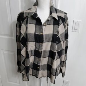 Easel Distressed Plaid Button-Up Shirt